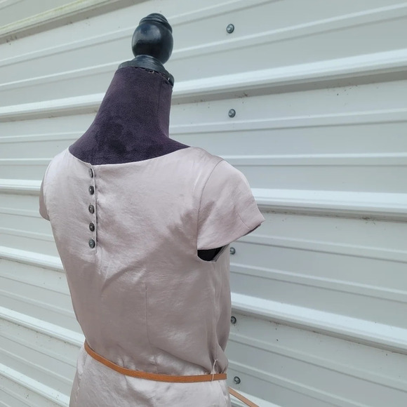 NWT H&M Sheath Dress Women Taupe Gray Satin Knee Length Cap Sleeves Belted sz 6 - Picture 15 of 15